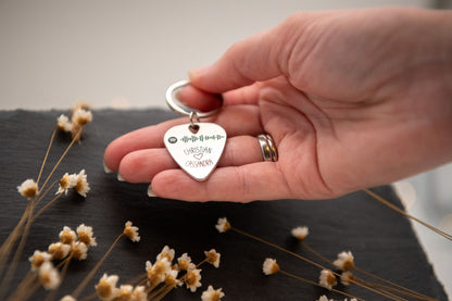 Schlüsselanhänger Metall, personalisiert, Geschenk Musiker ,Paare, Plektrum, Weihnachtsgeschenk, Musik Code, Wunschtext, Gitarren, Mann