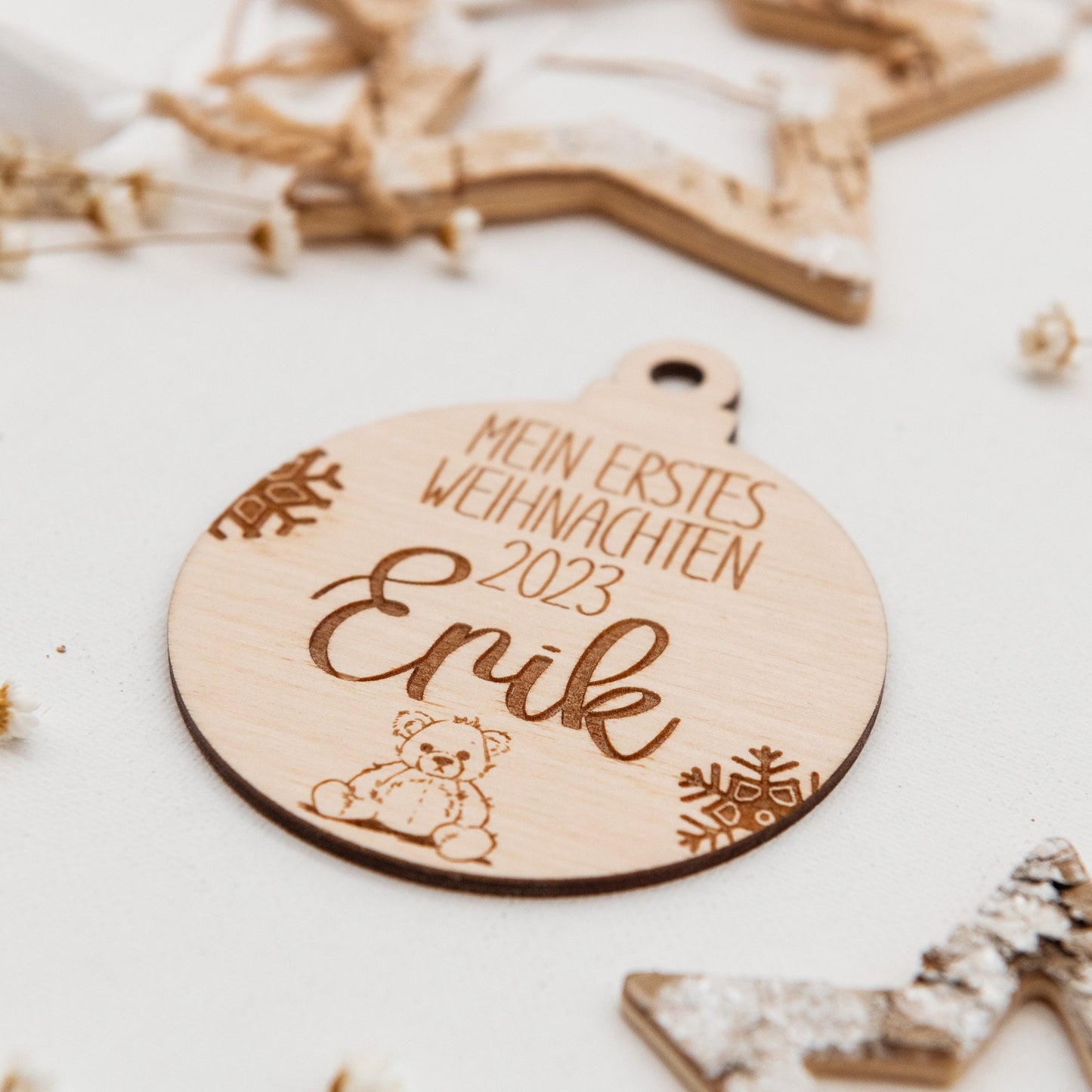 Mein erstes Weihnachten, Personalisierte Weihnachtskugel Holz, als Tannenbaumschmuck oder Wandornament zur Babyparty oder Geburtstag