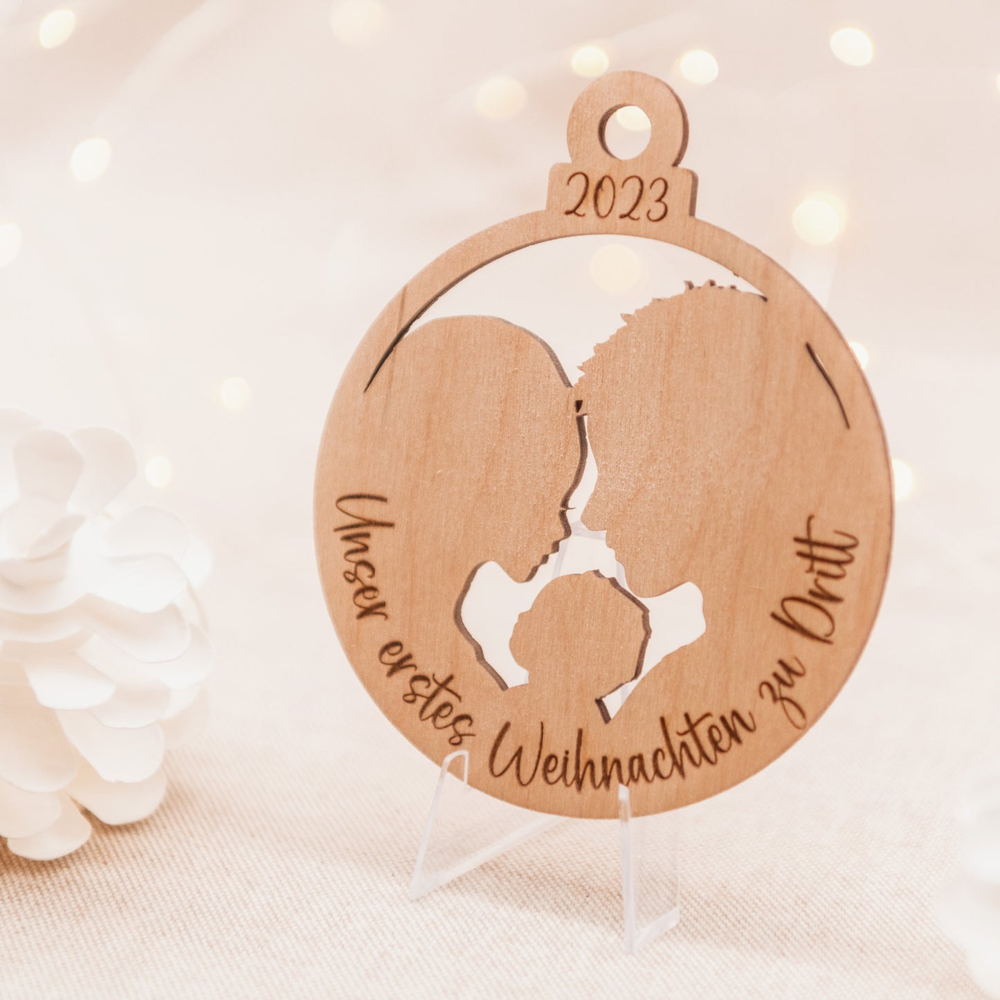 Weichnatsbaumschmuck personalisiert "Erstes Weihnachten" mit optionalem Wunschtext. Geschenk für das erste Weihnachten Papa und Mama