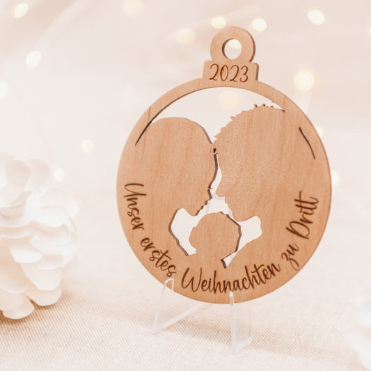 Weichnatsbaumschmuck personalisiert "Erstes Weihnachten" mit optionalem Wunschtext. Geschenk für das erste Weihnachten Papa und Mama