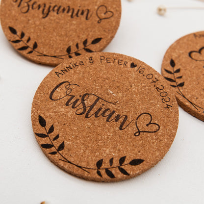Hochzeit personalisierte Namensschild Untersetzer oder zur Familienfeier mit 2 Textzeilen. Sitzplan und Platzkarten für Gäste extra dick