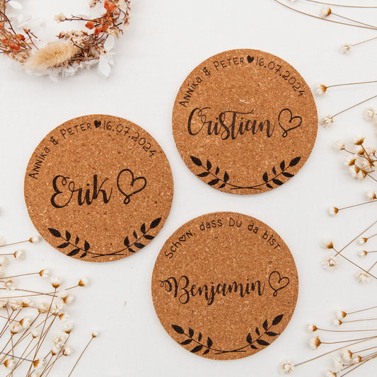 Hochzeit personalisierte Namensschild Untersetzer oder zur Familienfeier mit 2 Textzeilen. Sitzplan und Platzkarten für Gäste extra dick