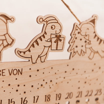Personalisierter Dino Adventskalender mit Namen aus Holz